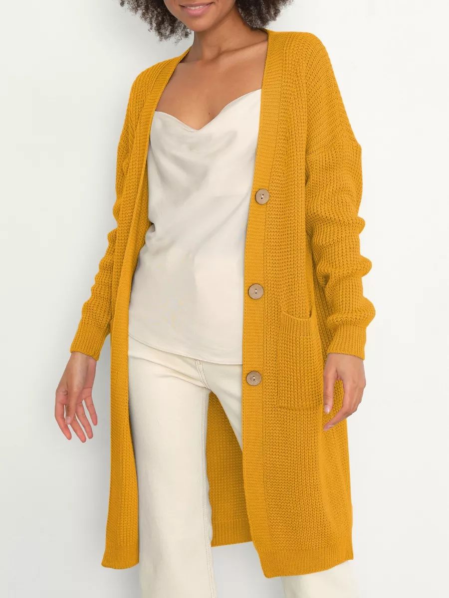 Damen lässiger Strickcardigan mit Knopfverschluss und Taschen Heidi-Mode