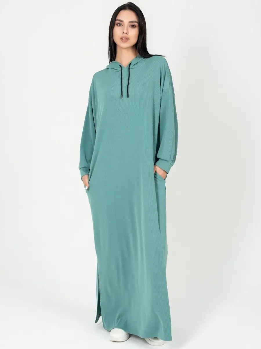 Damen Maxikleid mit Kapuze und seitlichen Schlitzen Heidi-Mode