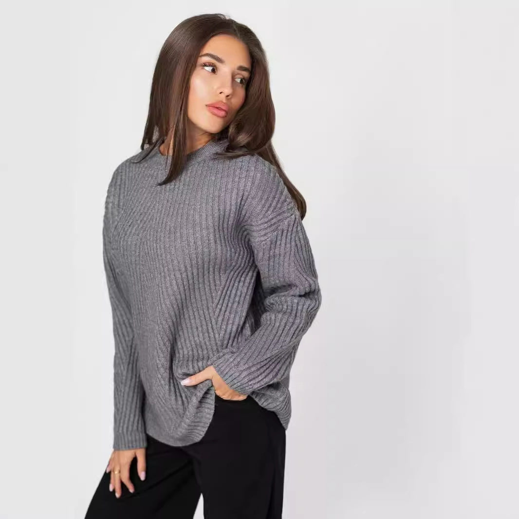 Damen kuscheliger Strickpullover mit diagonalem Rippdesign Heidi-Mode