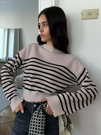 Damen Grobstrickpullover mit modernem Streifenmuster und weitem Schnitt Heidi-Mode