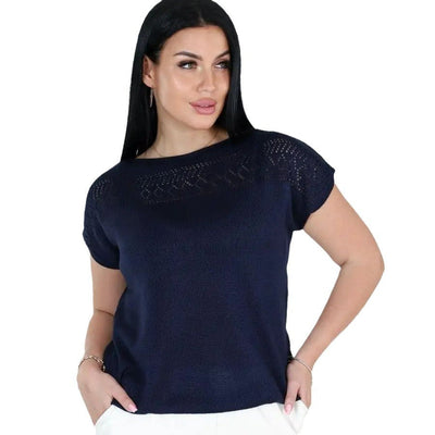 Damen luftiges Strickoberteil mit feiner Lochmusterstruktur und lässigem Schnitt Heidi-Mode