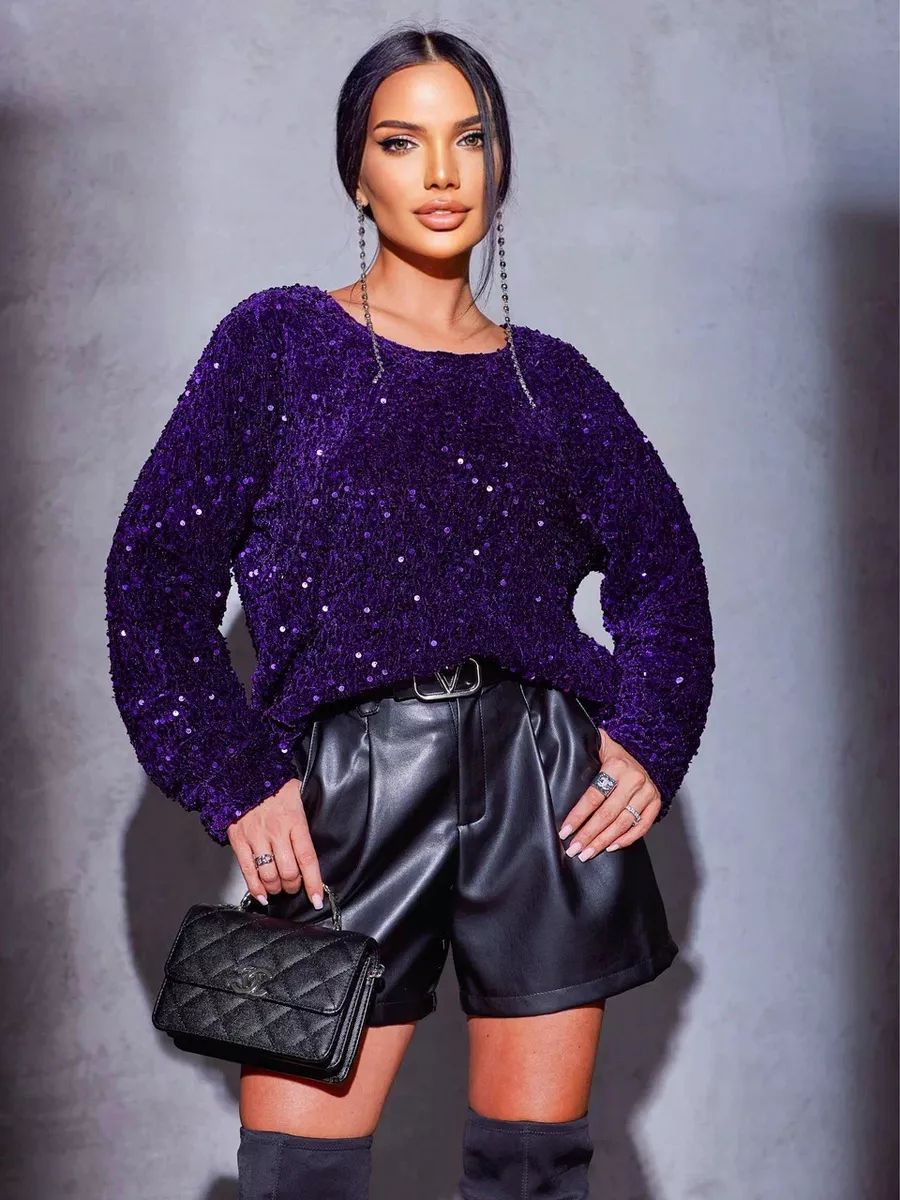 Damen Glitzerndes Oversized Oberteil mit funkelnden Pailletten Heidi-Mode