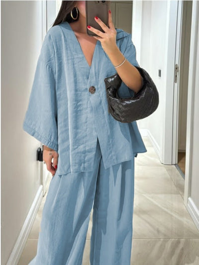 Damen Leichte und luftige Loungewear Kombination mit weitem Schnitt Heidi-Mode