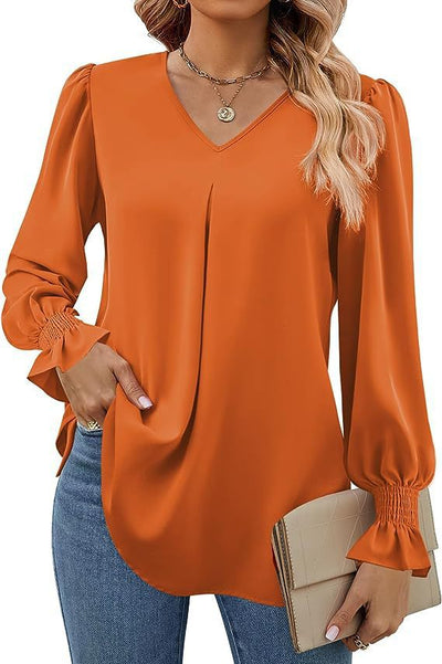 Damen Elegante Bluse mit V-Ausschnitt und Puffärmel Heidi-Mode