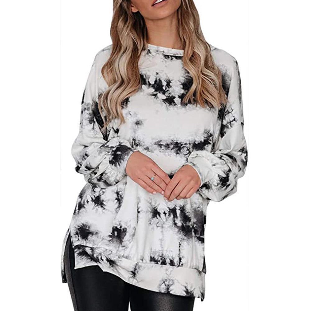 Damen lässiges Sweatshirt mit modernem Tie-Dye-Muster und asymmetrischem Saum Heidi-Mode