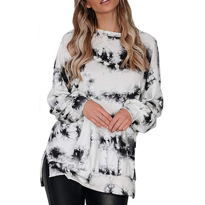 Damen lässiges Sweatshirt mit modernem Tie-Dye-Muster und asymmetrischem Saum Heidi-Mode