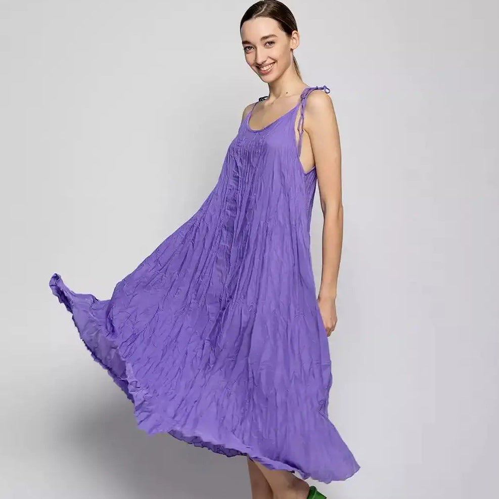 Damen luftiges Maxikleid mit Trägern und lässigem Faltenwurf Heidi-Mode