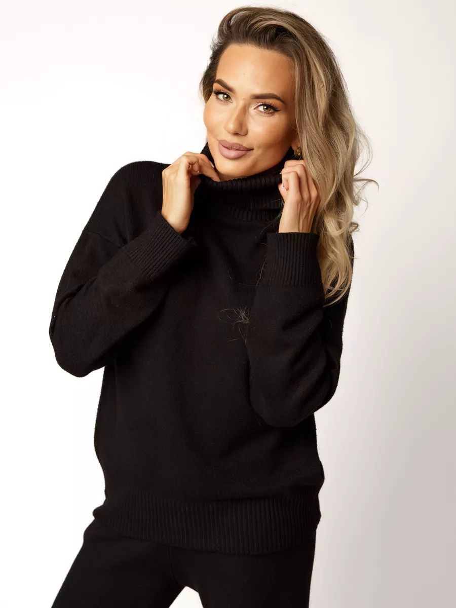 Damen Strickpullover mit hohem Kragen und leichtem Oversized-Schnitt Heidi-Mode