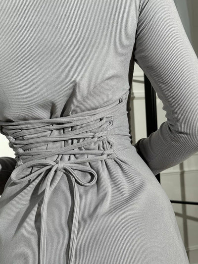 Damen figurbetontes Strickkleid mit Rundhalsausschnitt und langen Ärmeln Heidi-Mode