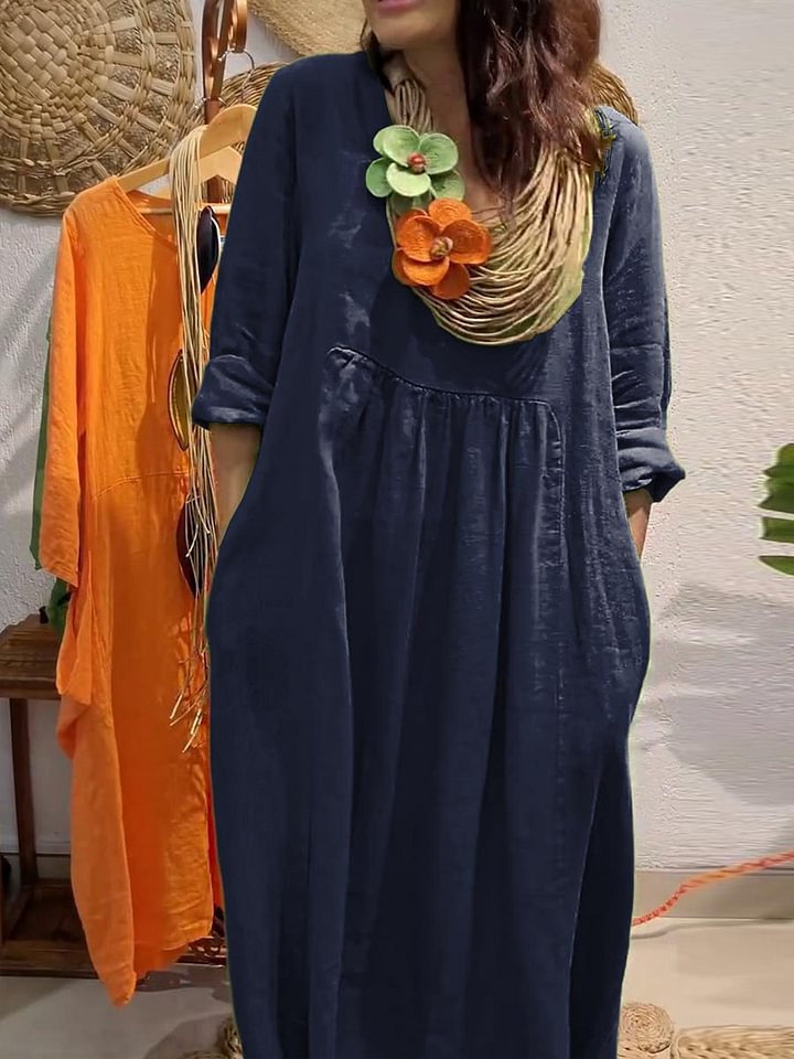 Damen Leichtes Sommerkleid mit eleganten Taschen und bequemen Zugdetails Heidi-Mode