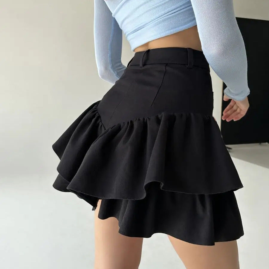 Damen Jeansrock mit Rüschendetails und hohem Bund Heidi-Mode