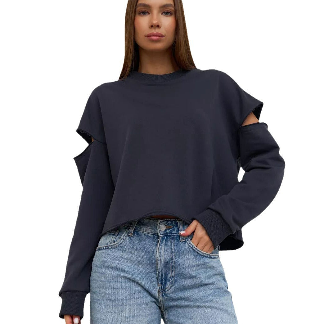 Damen lässiges Sweatshirt mit asymmetrischen Cut-Out-Details und oversized Schnitt Heidi-Mode