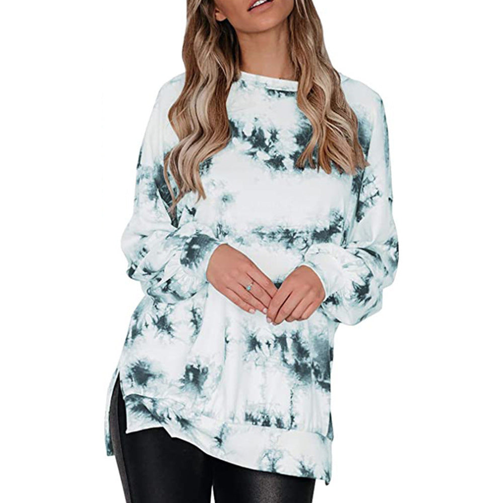 Damen lässiges Sweatshirt mit modernem Tie-Dye-Muster und asymmetrischem Saum Heidi-Mode