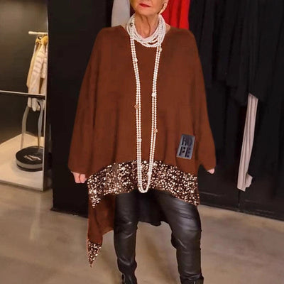 Damen Modischer Oversized Pullover mit Glitzerdetails Heidi-Mode