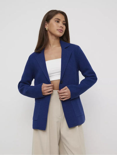 Damen strukturierte Blazerjacke mit elegantem Revers und funktionalen Taschen Heidi-Mode