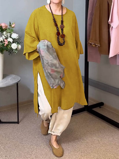 Damen lässiges Langarm-Tunika mit seitlichem Schlitz und modischem Schnitt Heidi-Mode