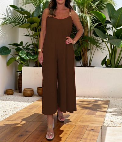 Damen eleganter Jumpsuit mit weitem Bein und modischen Schulterdetails Heidi-Mode