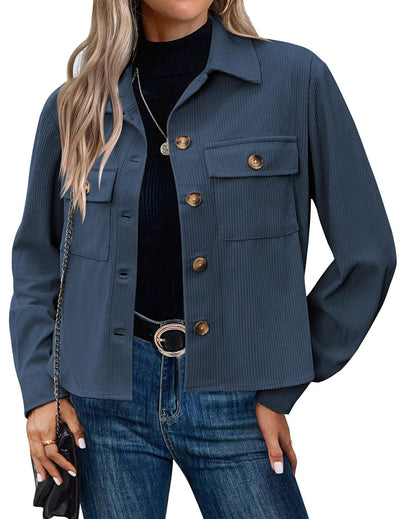 Damen lässige Utility-Jacke mit Knopfverschluss und praktischen Brusttaschen Heidi-Mode