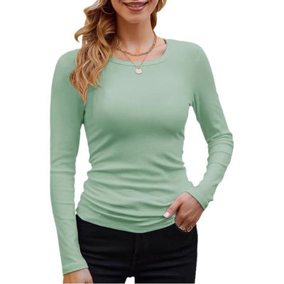 Damen Langarmshirt mit feinem Rippstrick und figurbetontem Schnitt Heidi-Mode