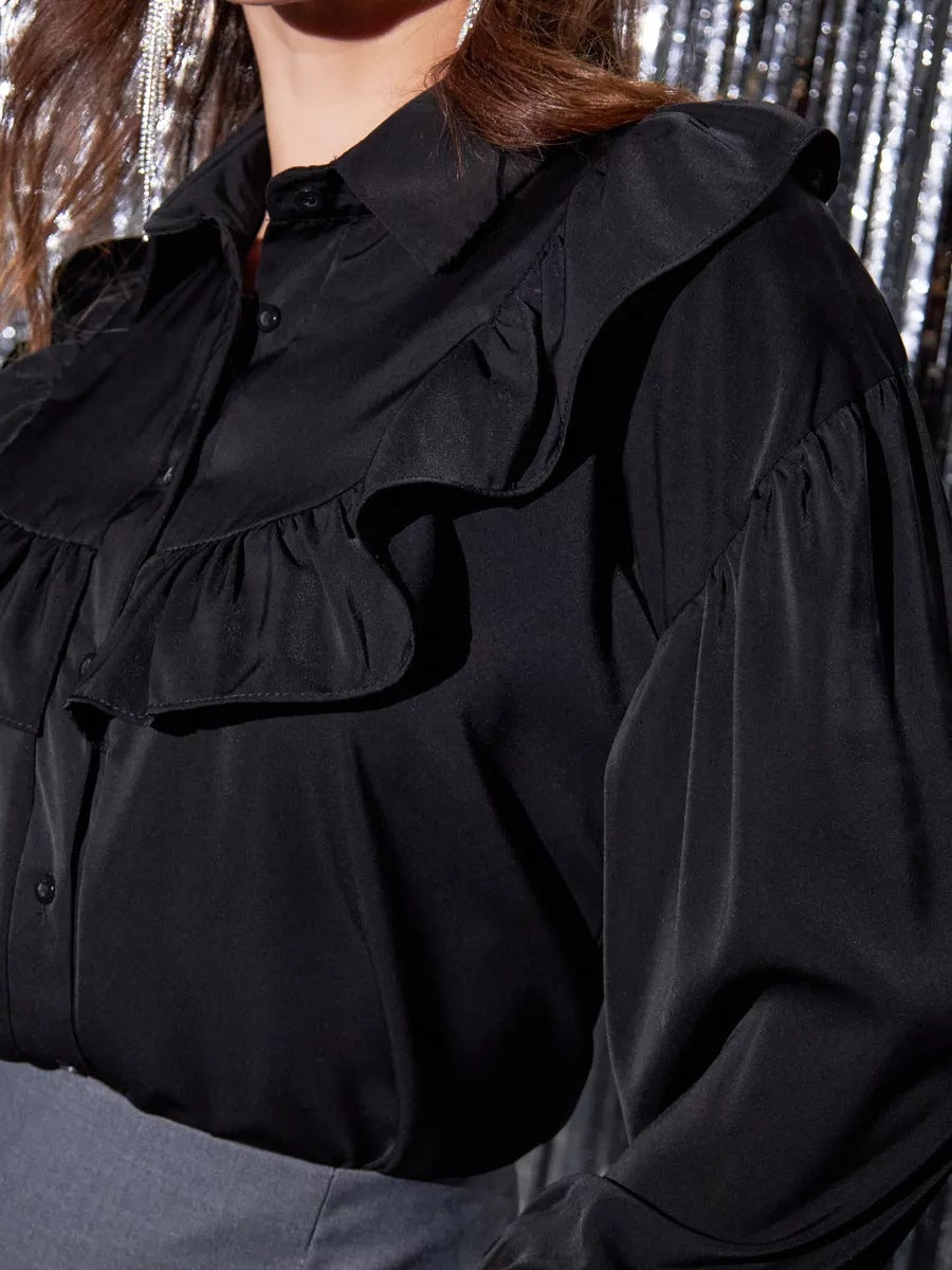 Damen elegantes Blusenshirt mit Rüschen und soften Baumwollstoff Heidi-Mode