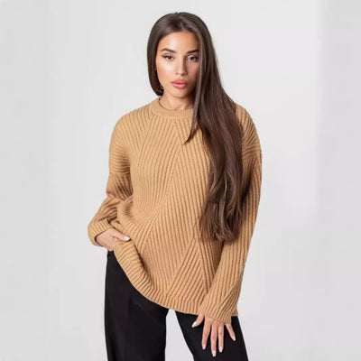 Damen kuscheliger Strickpullover mit diagonalem Rippdesign Heidi-Mode