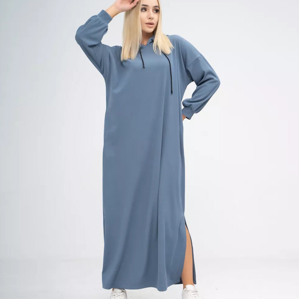Damen Maxikleid mit Kapuze und seitlichen Schlitzen Heidi-Mode