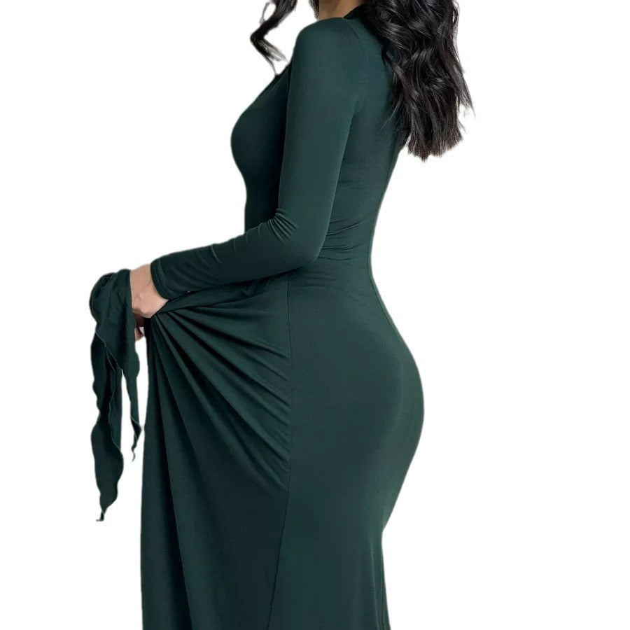 Damen Maxikleid mit fluidem Schnitt und elegantem Wickeldesign Heidi-Mode