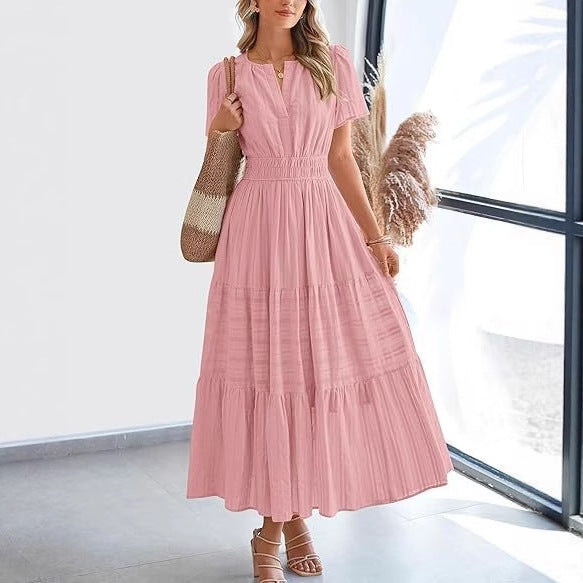 Damen Maxikleid mit elegantem V-Ausschnitt und Rüschendetails Heidi-Mode