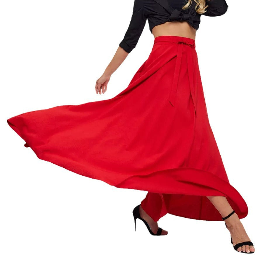 Damen Maxirock mit eleganter Schleifenbund-Bindung und fließendem Stoff Heidi-Mode