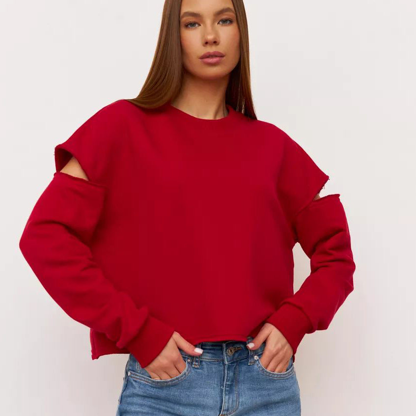 Damen lässiges Sweatshirt mit asymmetrischen Cut-Out-Details und oversized Schnitt Heidi-Mode