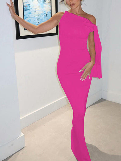 Damen figurbetontes Maxikleid mit schulterfreiem Design und elegantem Schlitz Heidi-Mode