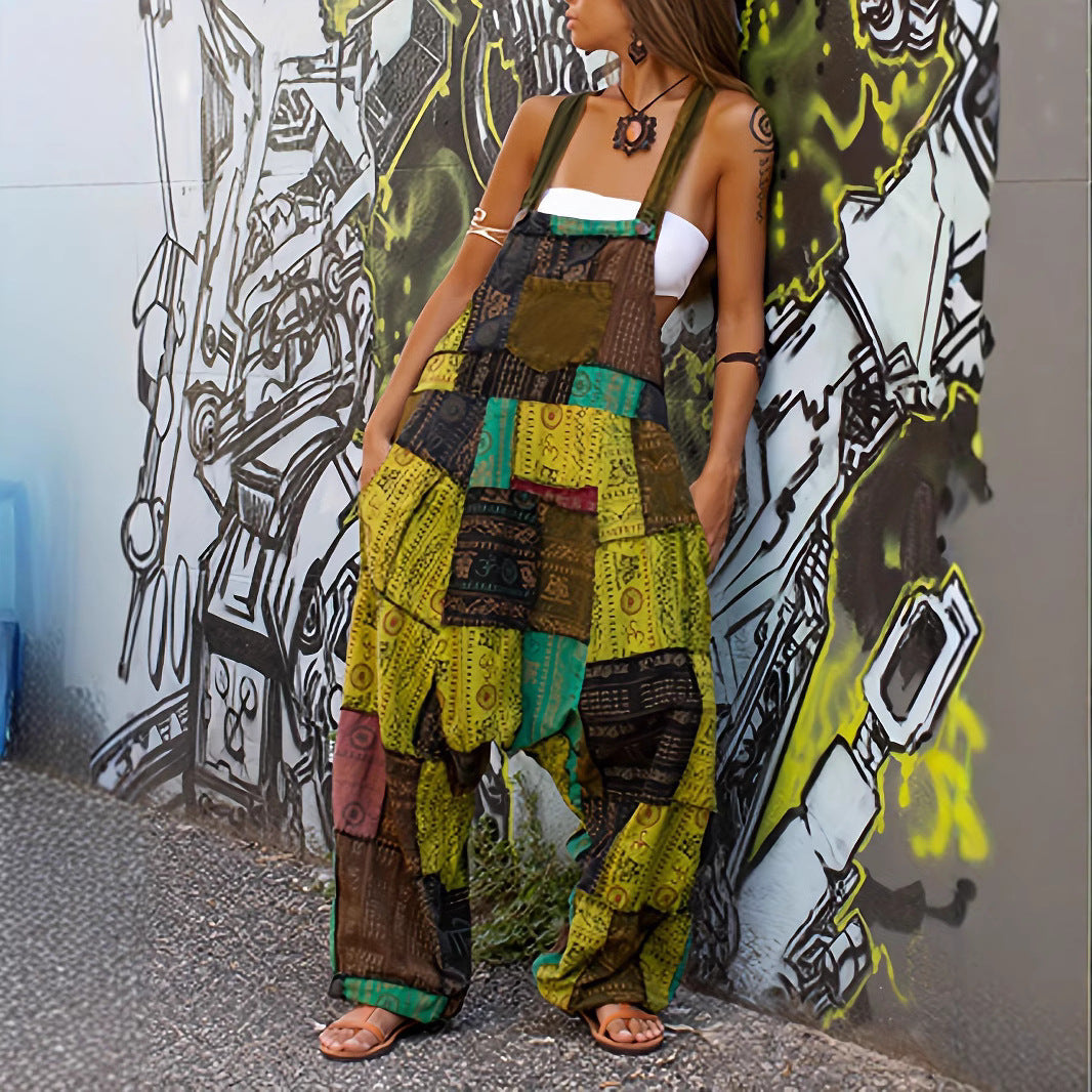 Damen lässige Overall aus buntem Patchwork-Stoff mit praktischen Taschen Heidi-Mode