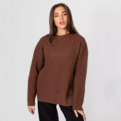 Damen kuscheliger Strickpullover mit diagonalem Rippdesign Heidi-Mode
