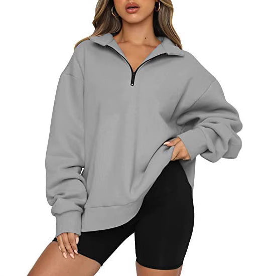 Damen Bequemer Oversized Pullover mit Reißverschluss Heidi-Mode