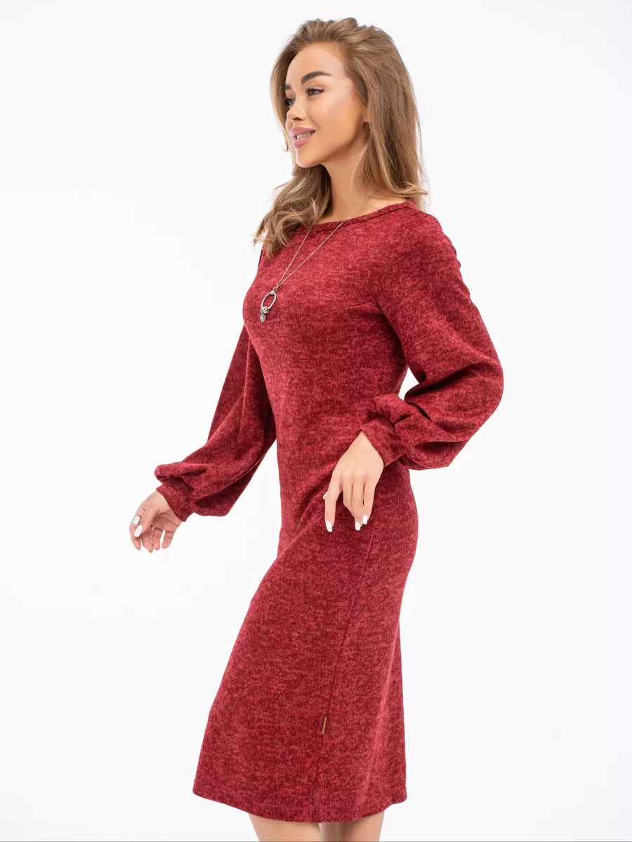 Damen Midi-Strickkleid mit auffälligen Puffärmeln und elegantem Schnitt Heidi-Mode