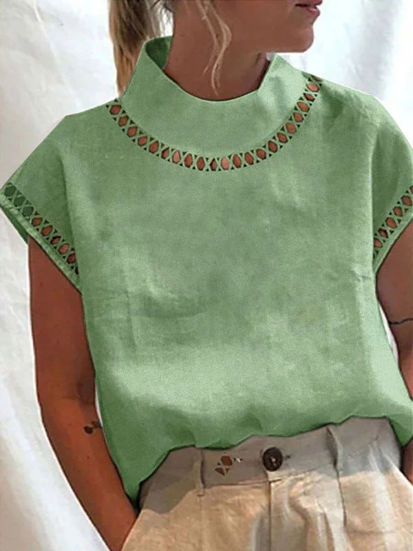 Damen Modisches Oberteil mit Spitzenakzenten und hohem Kragen Heidi-Mode