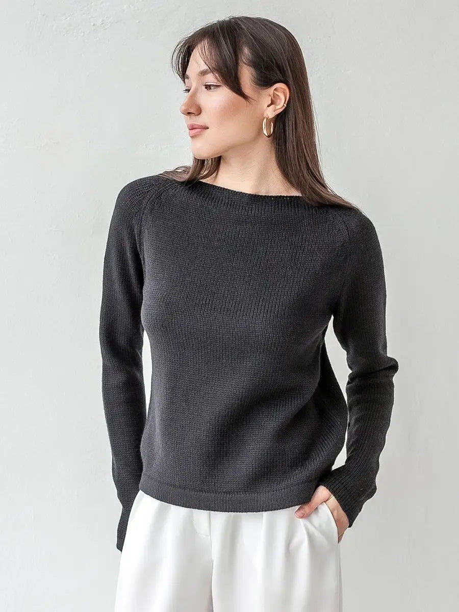 Damen feiner Strickpullover mit strukturiertem Rippdesign und hohem Kragen Heidi-Mode