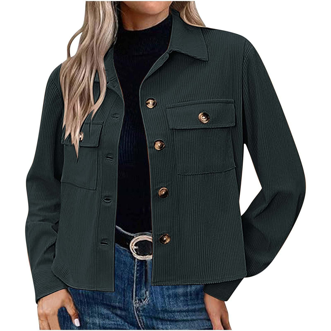 Damen lässige Utility-Jacke mit Knopfverschluss und praktischen Brusttaschen Heidi-Mode