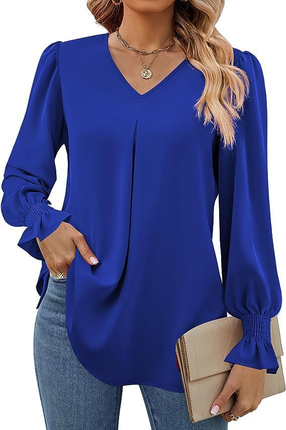 Damen Elegante Bluse mit V-Ausschnitt und Puffärmel Heidi-Mode