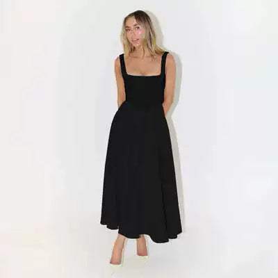 Damen Maxikleid mit elegantem quadratischem Ausschnitt und schwingendem Rock Heidi-Mode