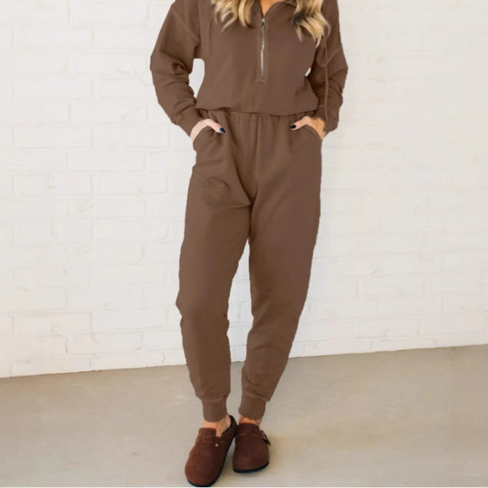 Damen Freizeit-Jumpsuit mit kurzem Reißverschluss und praktischem Gummizug Heidi-Mode
