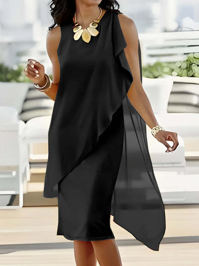 Damen asymmetrisches Chiffonkleid mit raffiniertem Rüschendetail Heidi-Mode