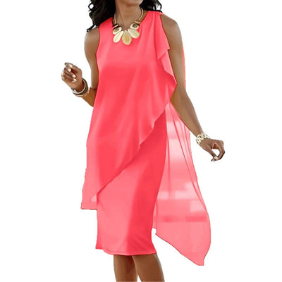 Damen asymmetrisches Chiffonkleid mit raffiniertem Rüschendetail Heidi-Mode