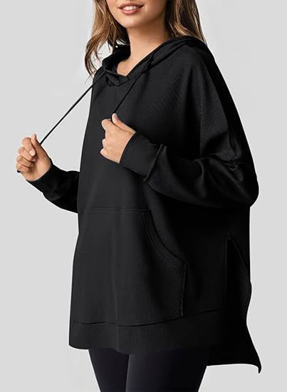 Damen Oversized Kapuzenpullover mit praktischen Eingrifftaschen und hochwertigem Strukturstoff Heidi-Mode