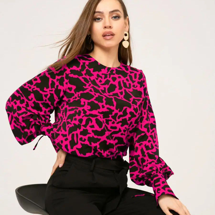 Damen Bluse mit auffälligem Punktmuster und voluminösen Ärmeln Heidi-Mode