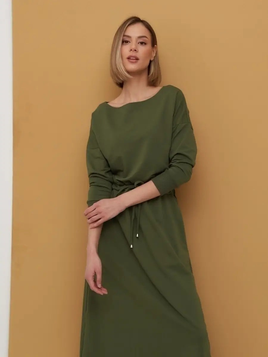 Damen Maxikleid mit lässigem Schnitt und Taillenzug Heidi-Mode