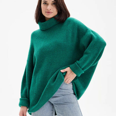 Damen kuscheliger Oversized Pullover mit hohem Kragen und konischem Schnitt Heidi-Mode