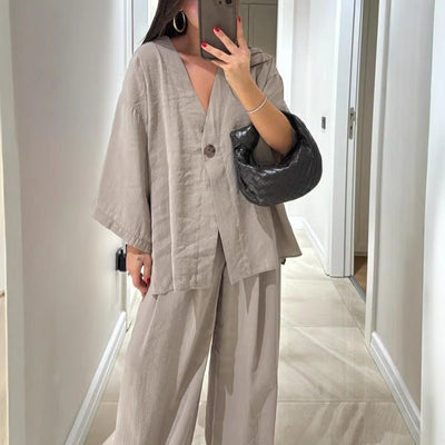 Damen Leichte und luftige Loungewear Kombination mit weitem Schnitt Heidi-Mode