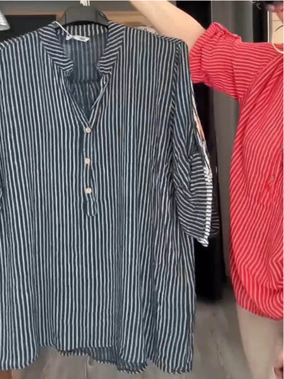 Damen lässige Bluse mit Knopfleiste und Streifenmuster Heidi-Mode