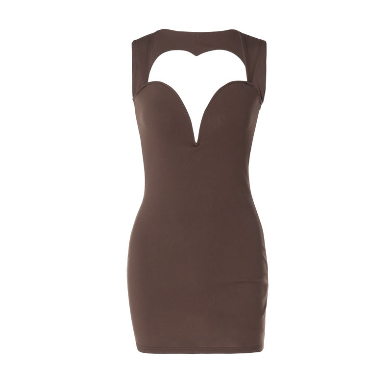 Damen figurbetontes Minikleid mit tiefem V-Ausschnitt und schmalen Trägern Heidi-Mode